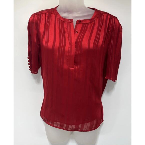 Calvin Klein Red Blouse Short Sleeve Lined Lightweight Small - Picture 1 of 9
